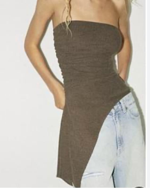 zara green khaki rouched offshoulder to - Image 2