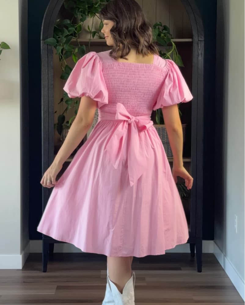 Pink Puff Sleeve Dress - Image 2
