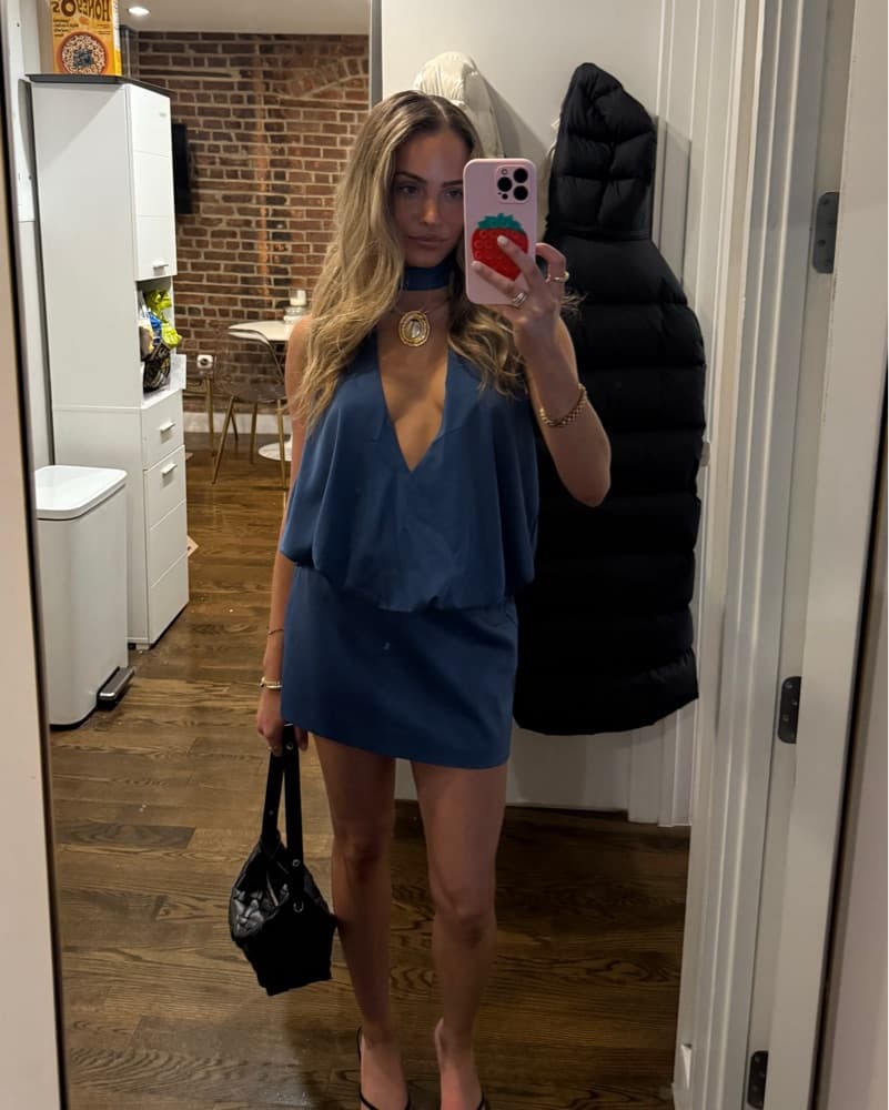 Blue Low V Neck Top & Skirt Set - Image 1