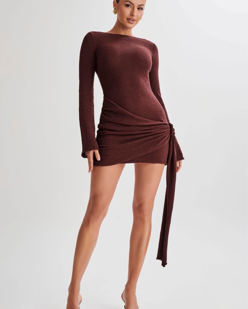 Sleek Knit Plum Cocktail Dress - Image 1