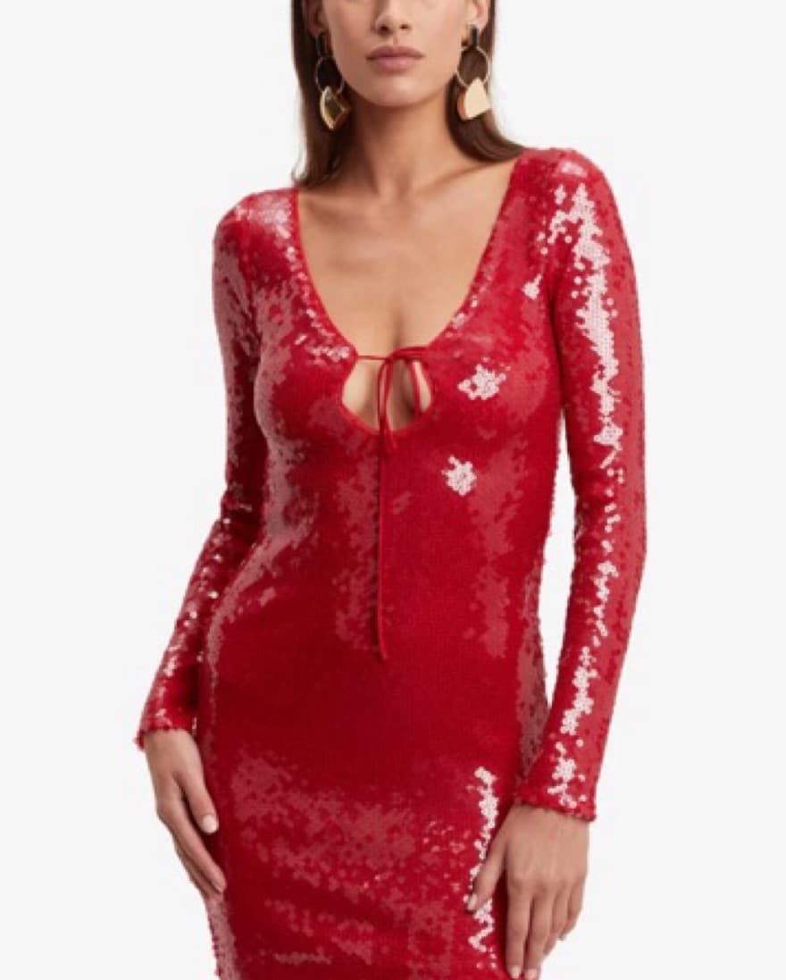 Red Sequin Bardot Midi Dress - Image 1
