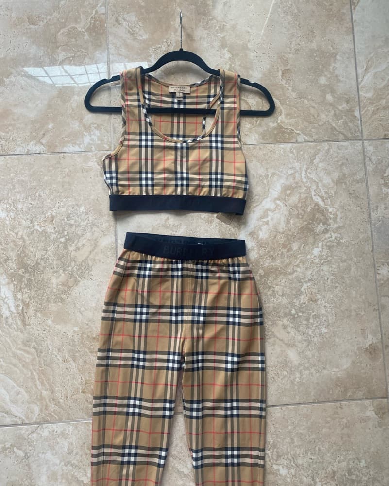 Burberry Plaid Crop Top and Pant Set - Image 1
