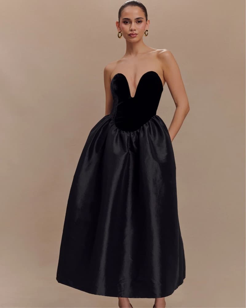 Strapless Velvet Midi Dress - Image 1