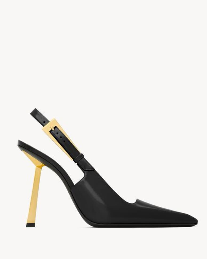 Patent Leather Slingback Gold Heel Pumps - Image 1