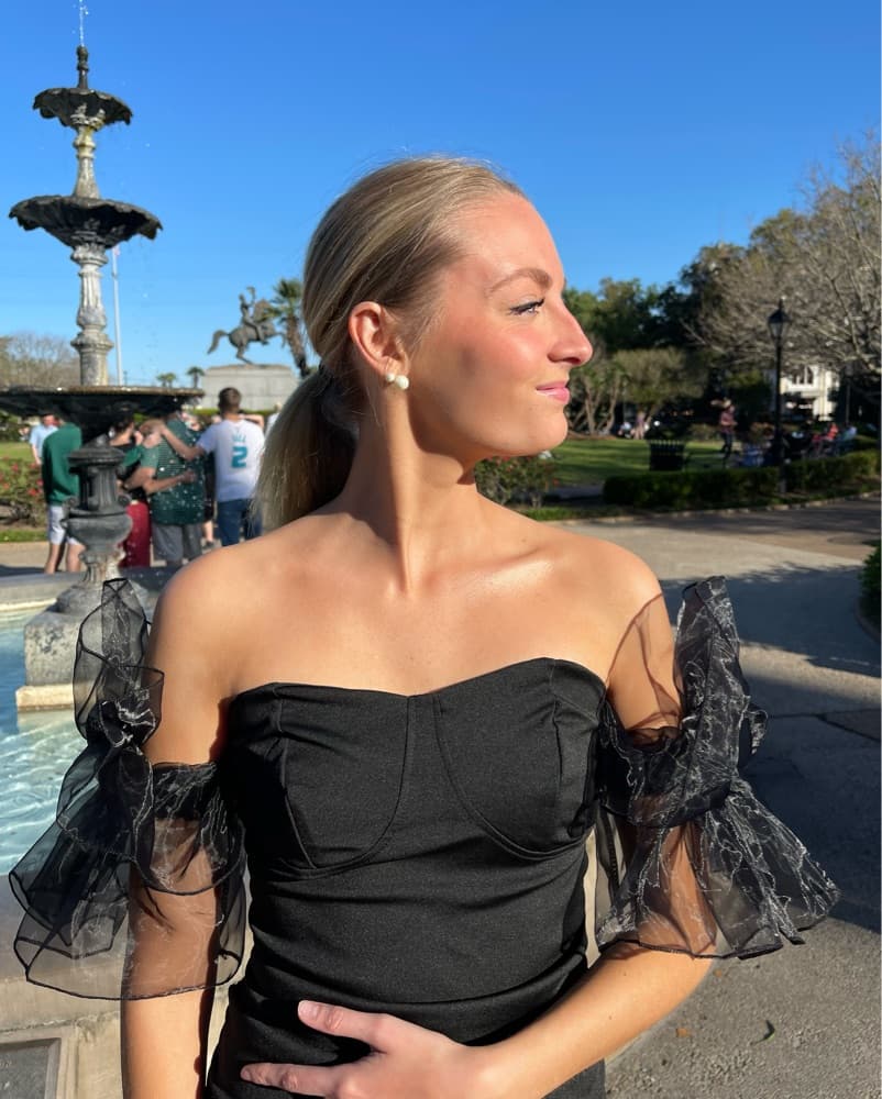 Black Tulle Sleeve Party Dress - Image 2
