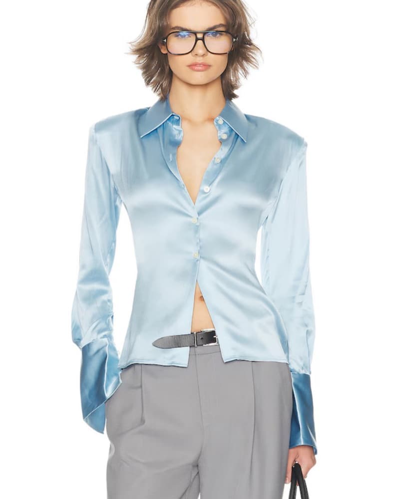 The Silk Charmeuse Shirt in Sky Blue - Image 1