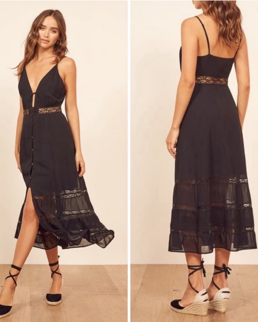 Reformation Black Midi Dressk - Image 1