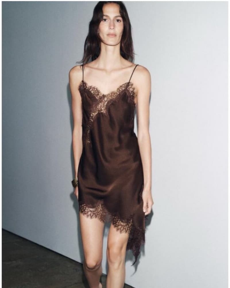 Zara Satin + Lace Asymmetrical Dress  - Image 2