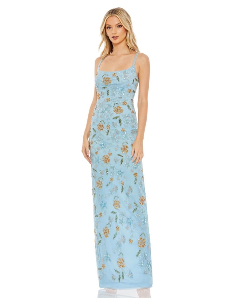 Mac Duggal Blue Sequin Square Neck Gown - Image 1