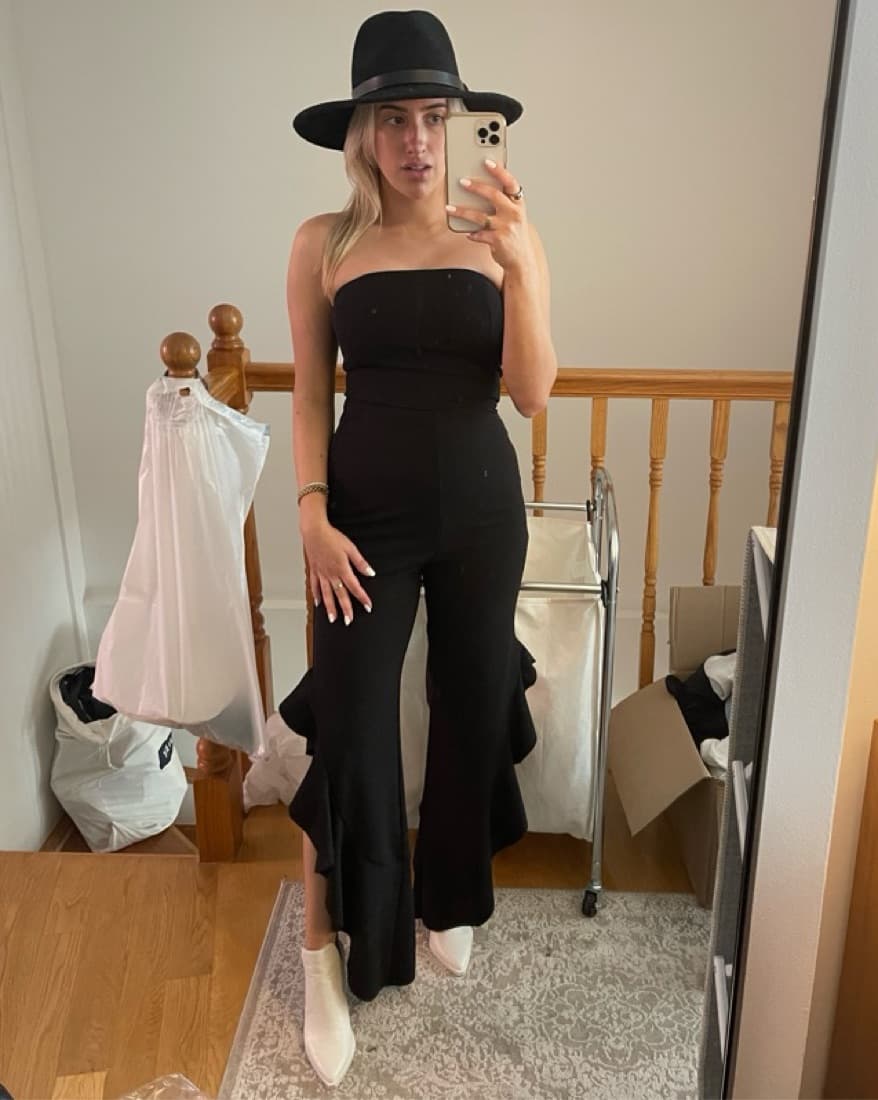Black Strapless Jumpsuit With Leg Slits - Image 3