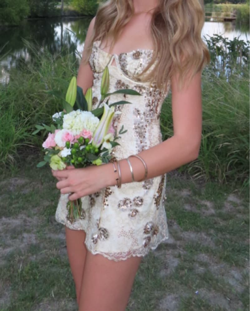 For Love and Lemons Opal Mini Dress Gold - Image 1