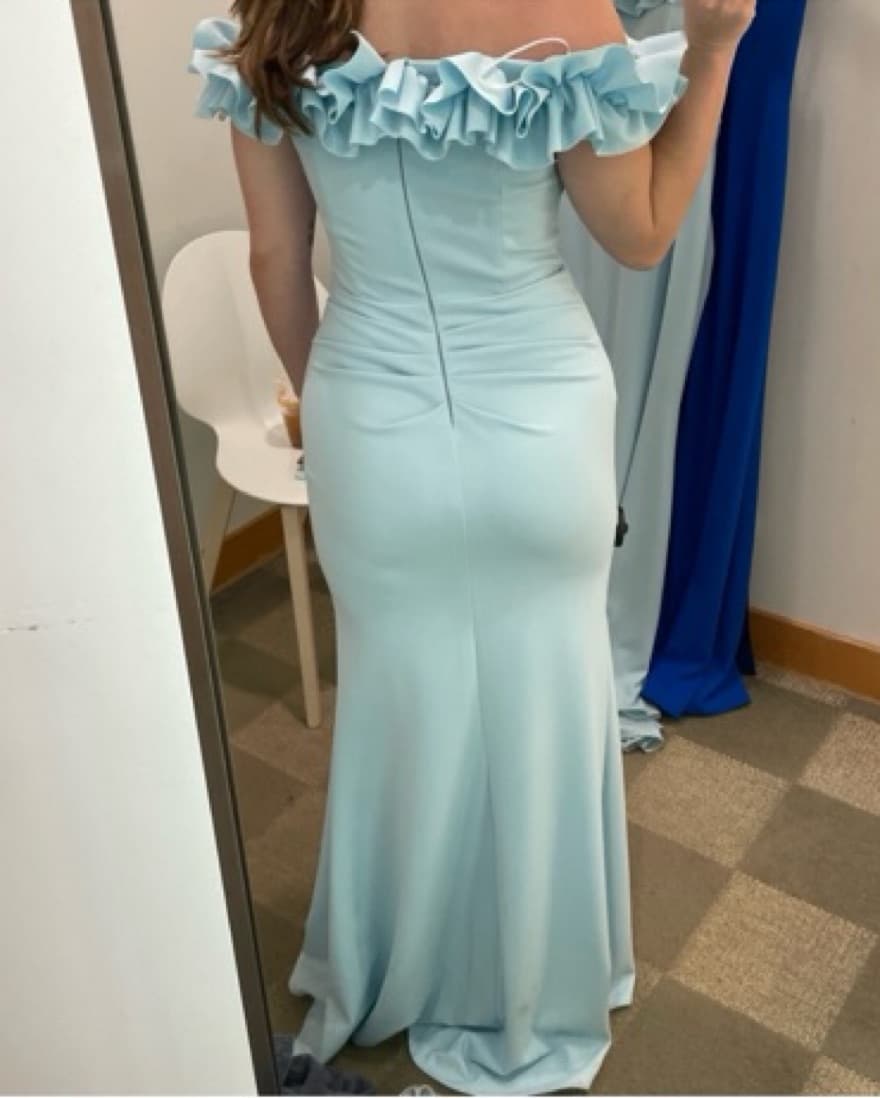 Aqua Ruffled Off The Shoulder Formal - Image 2