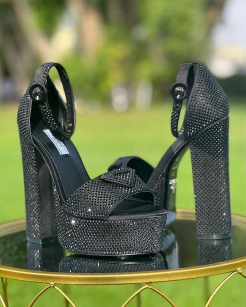 Prada Black Rhinestone Platform Heels - Image 5