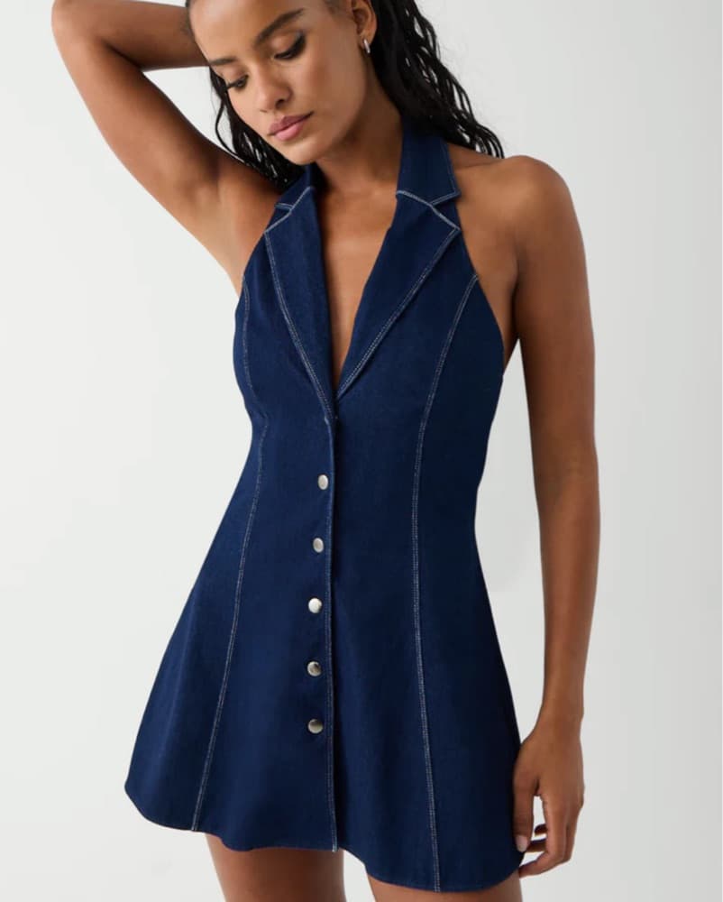 Frankies Bikinis Denim Halter Dress - Image 1