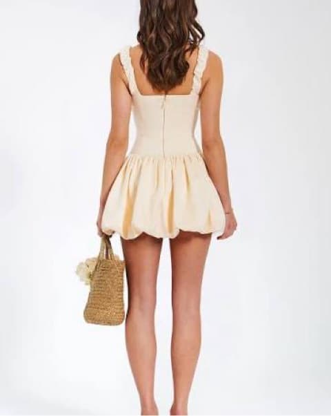 Aubrey Egg White Satin Bubble Mini Dress - Image 2