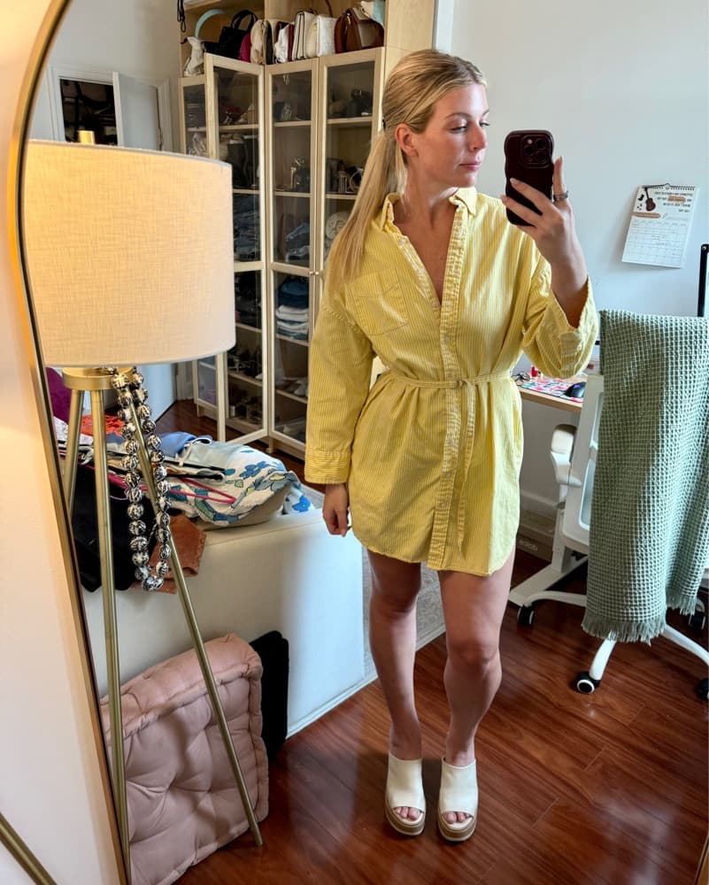 Yellow Striped Denim Mini Dress - Image 3