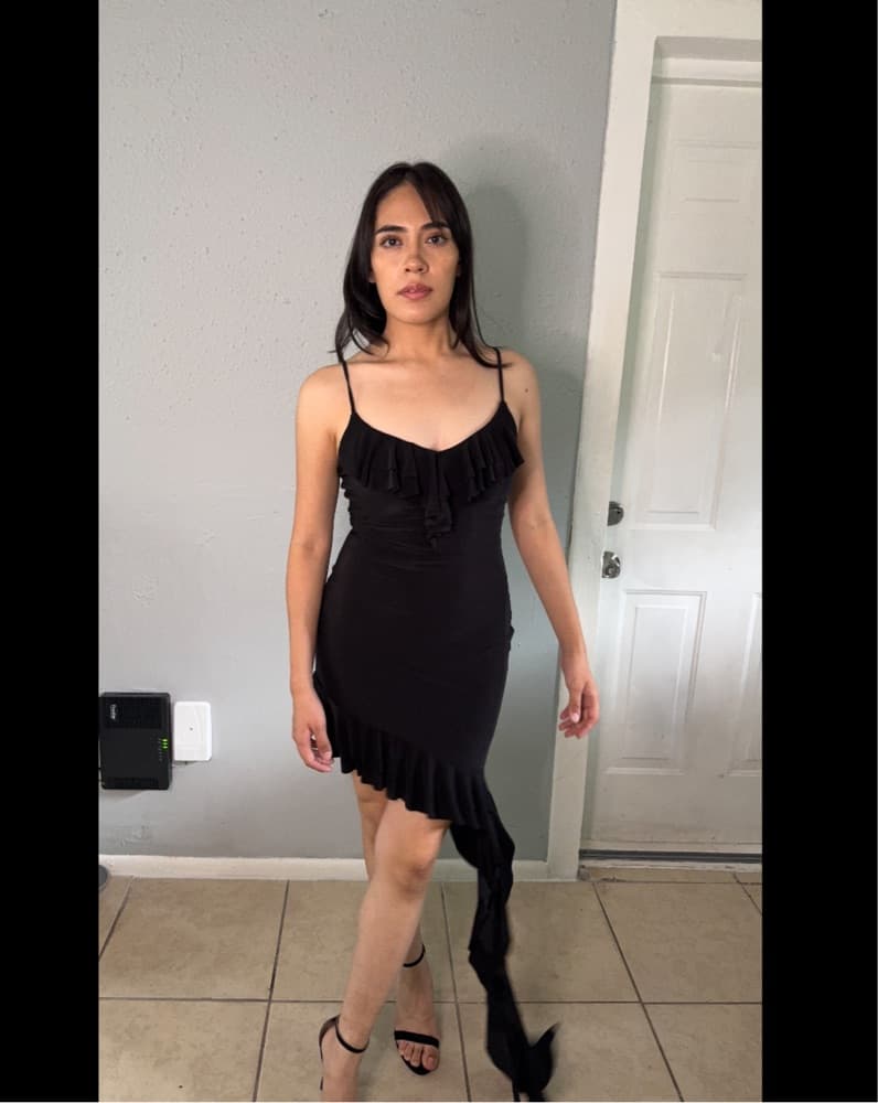 Ruffle Mini Black Dress - Image 3