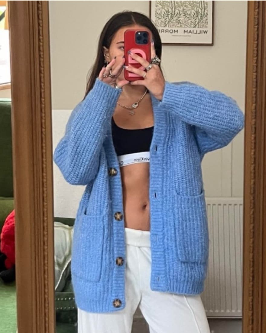 Zara Knit Blue Oversized Cardigan - Image 1