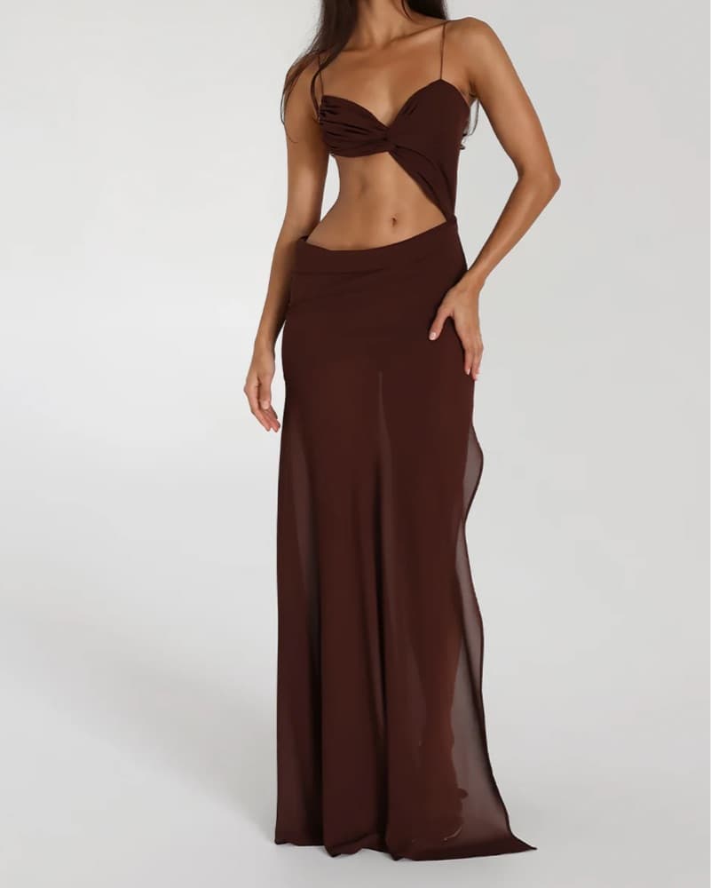 Luxurious Brown Maxi Dress - Image 1
