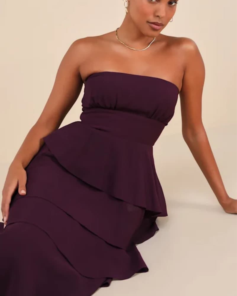 Lulus Dark Purple Strapless Tiered Maxi  - Image 4