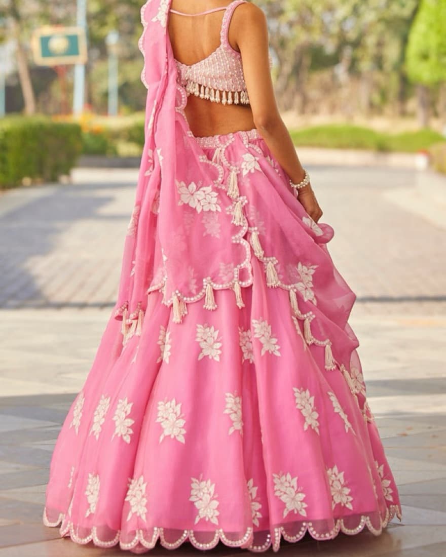 Pink Flower Embellished Lehenga - Image 3