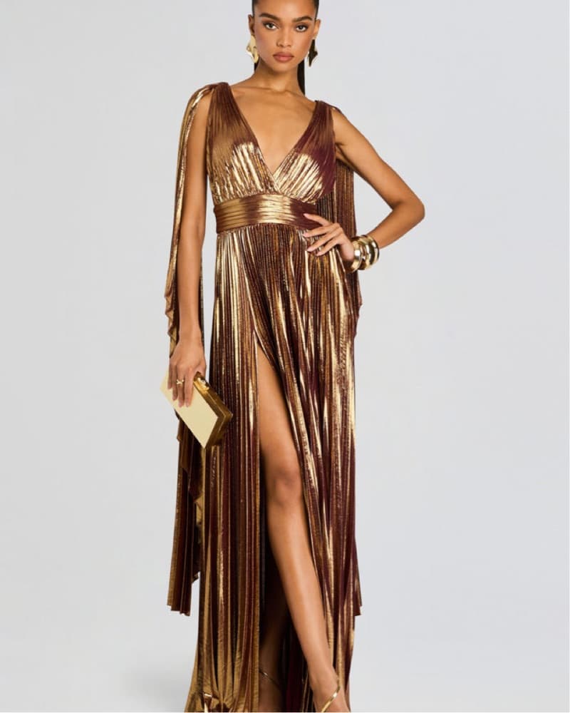 Retrofete Lame Maxi Dress in Bronze xs - Image 2