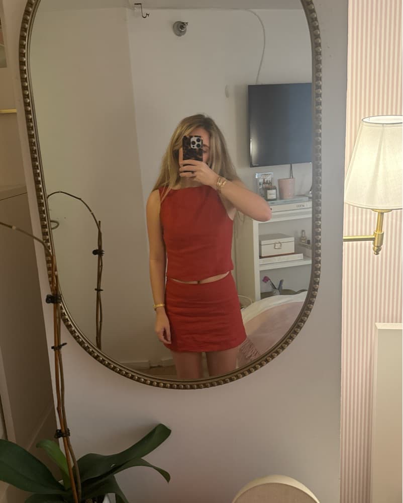Reformation Red Grace Linen Two Piece Sh - Image 3