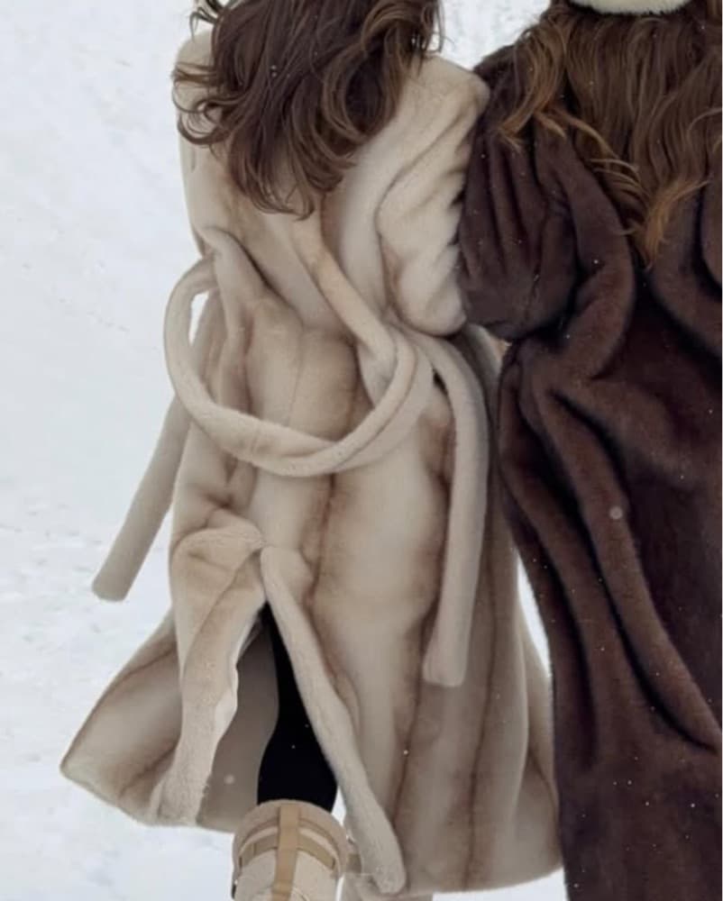 Ducie Olivia Faux Fur Coat Cream Striped - Image 2