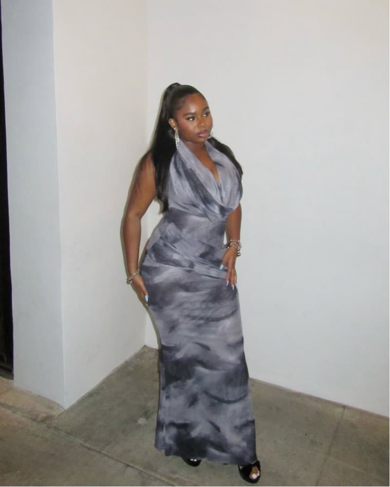 Halter Gray Satin Maxi Dress - Image 1