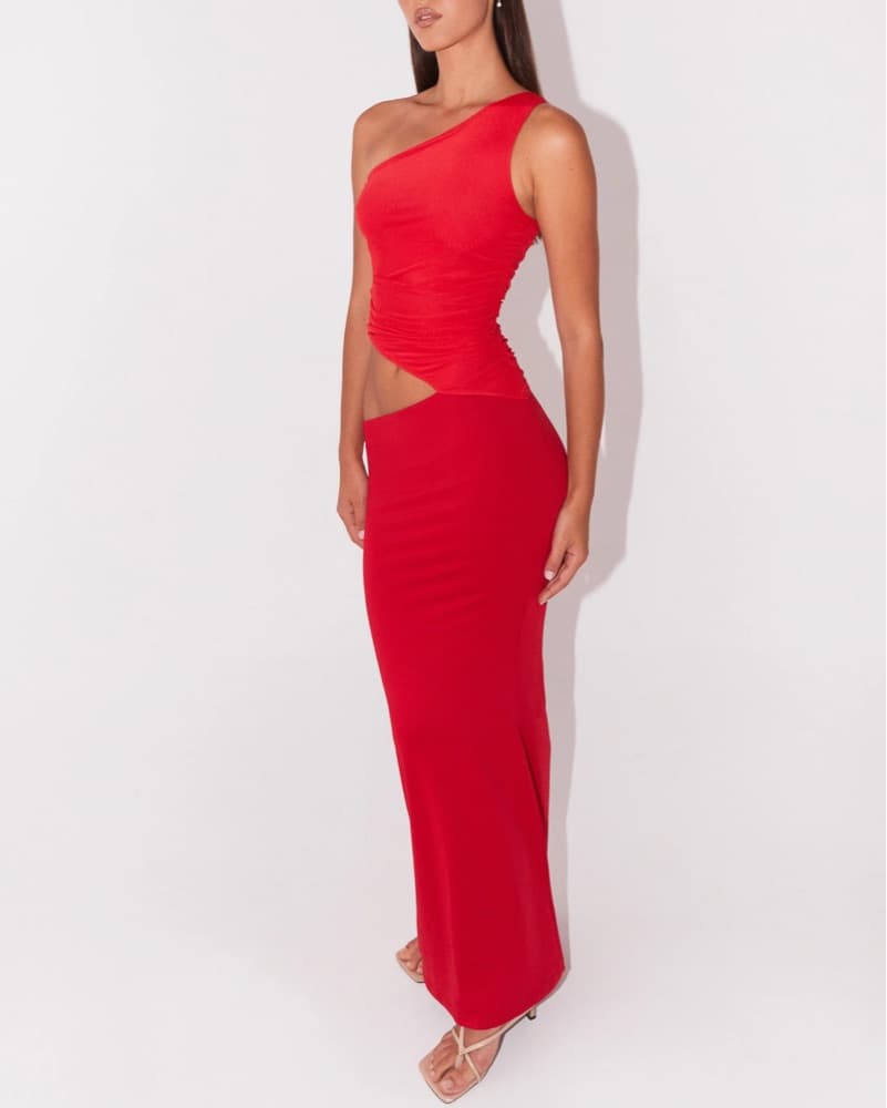 Peppermayo Red One Shoulder Maxi Dress - Image 2