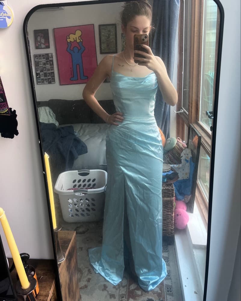 Elegant Blue Satin Gown - Image 3