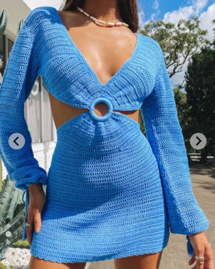 Blue Crochet Backless Mini Dress - Image 1