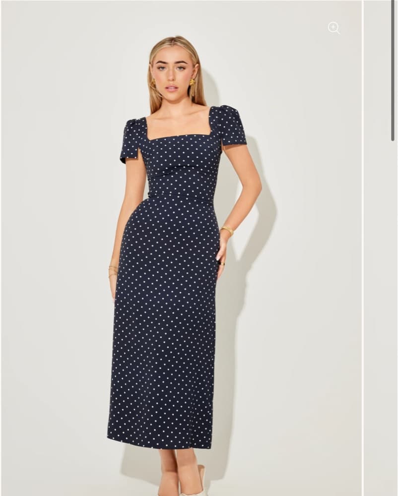 Polka Dot Puff Sleeve Midi Dress - Image 1