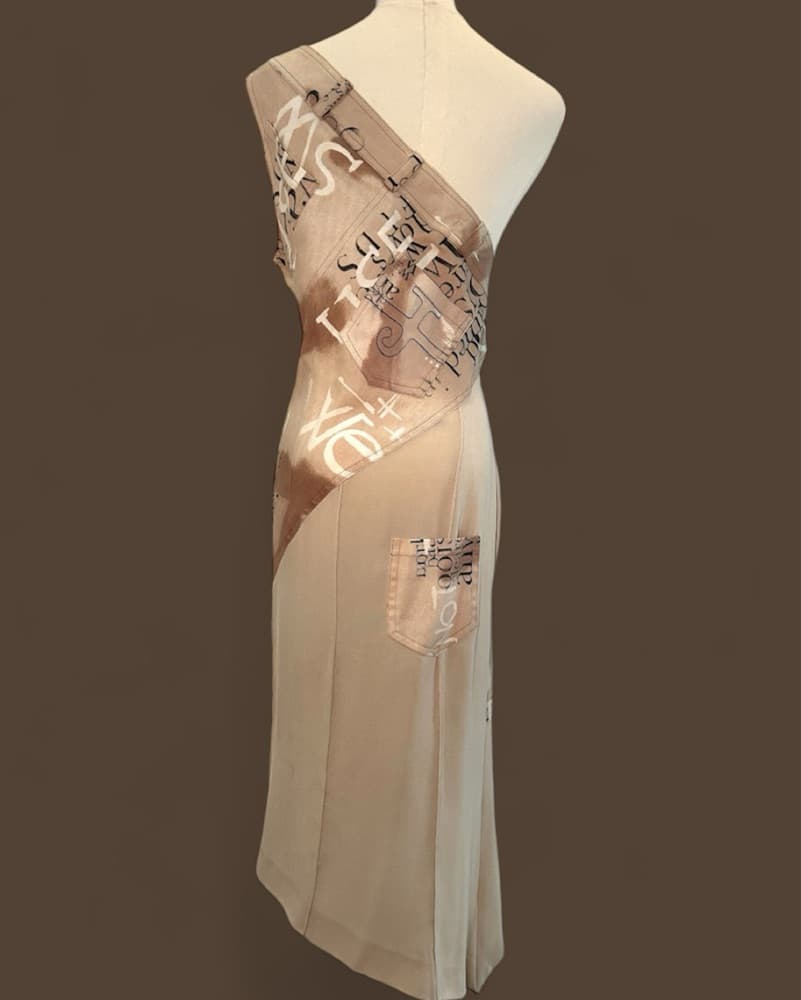 Designer Newspaper Print Dress - Image 3