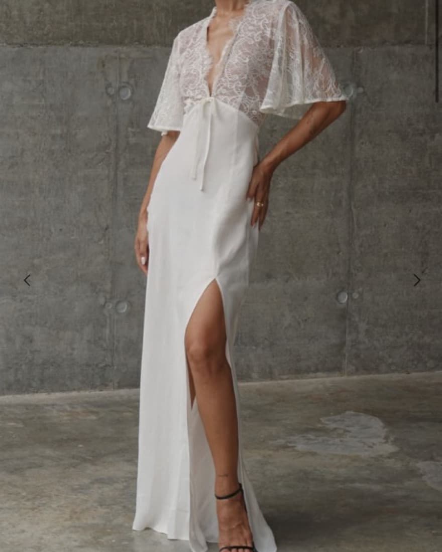 Elegant Lace-Trimmed White Maxi Dress - Image 1