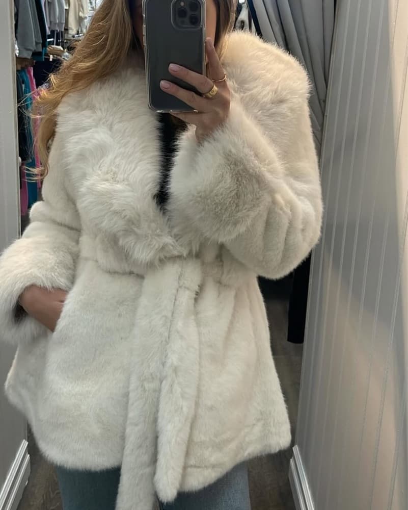 White Faux Fur Coat - Image 2