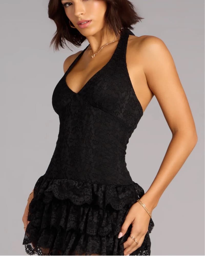 Flirty Black Lace Ruffle Dress - Image 1