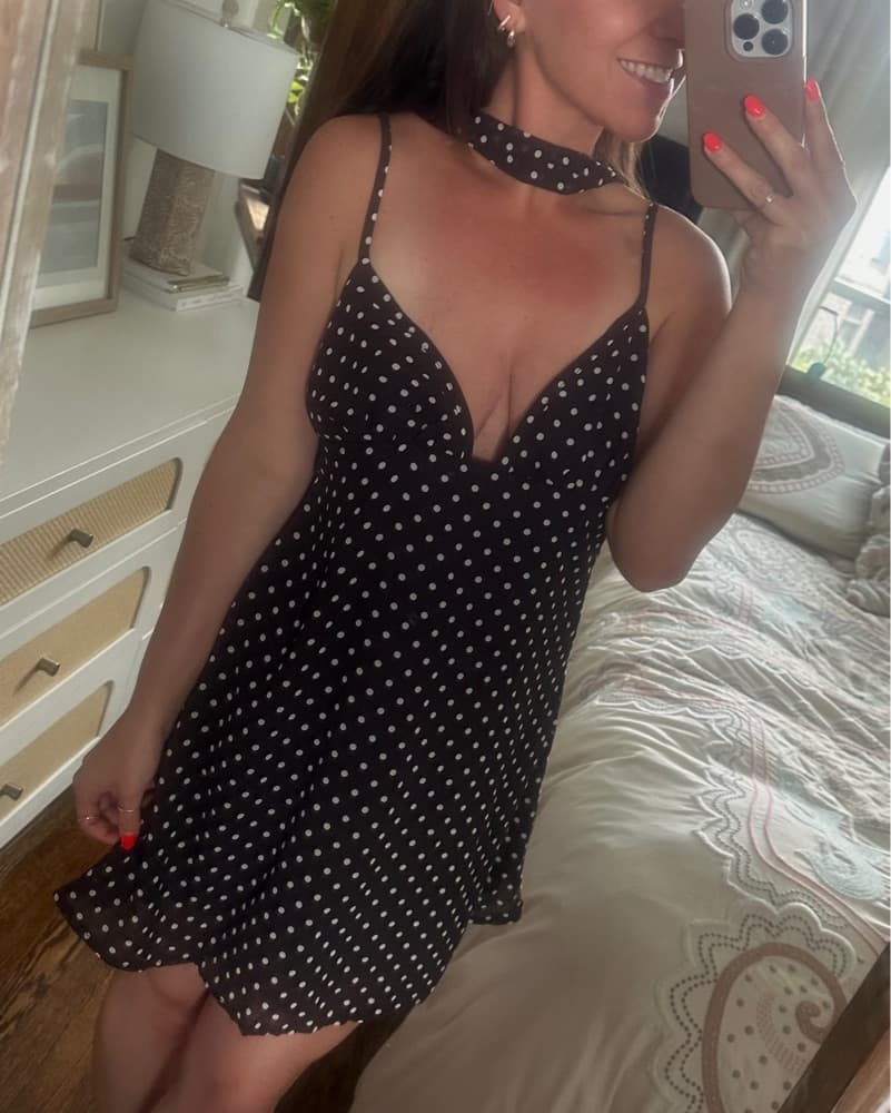 Brown Polka Dot Dress With Scarf - Image 1