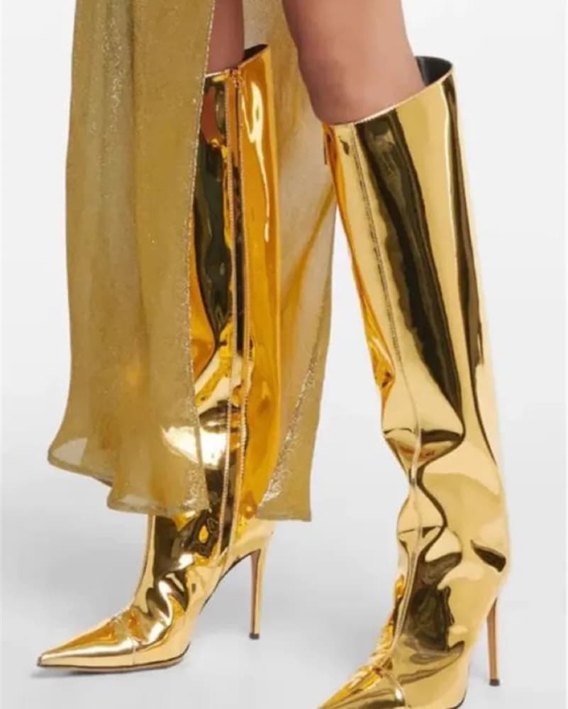 Striking Gold Metallic Boots pointy - Image 3