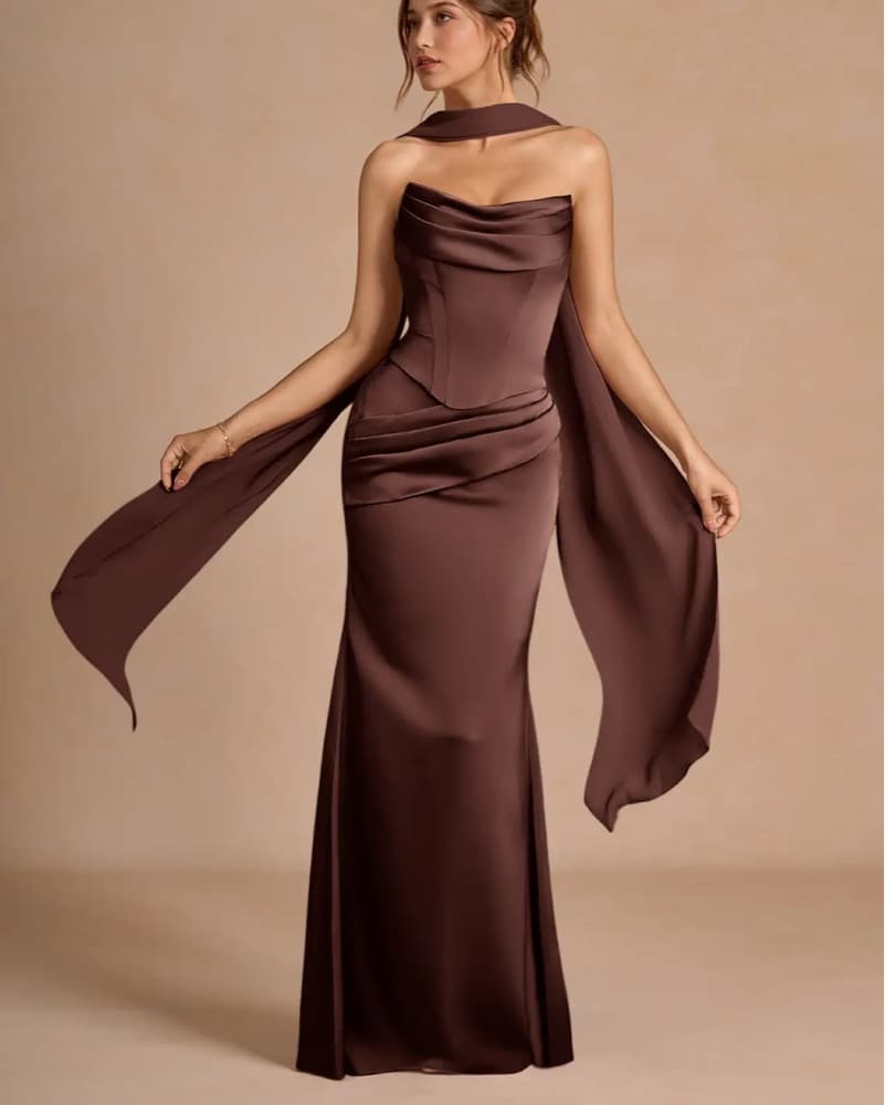 Mocha Corset Two-Piece Formal Set - Image 1