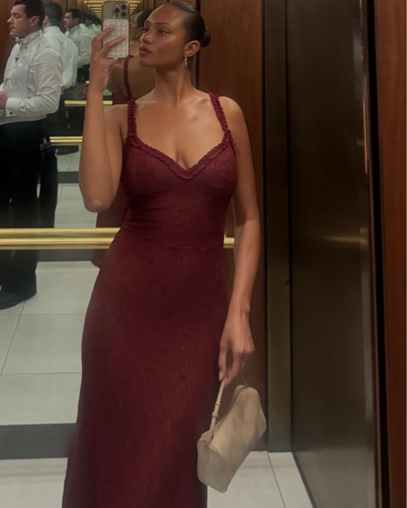  Burgundy Lace Midi Dress  - Image 6