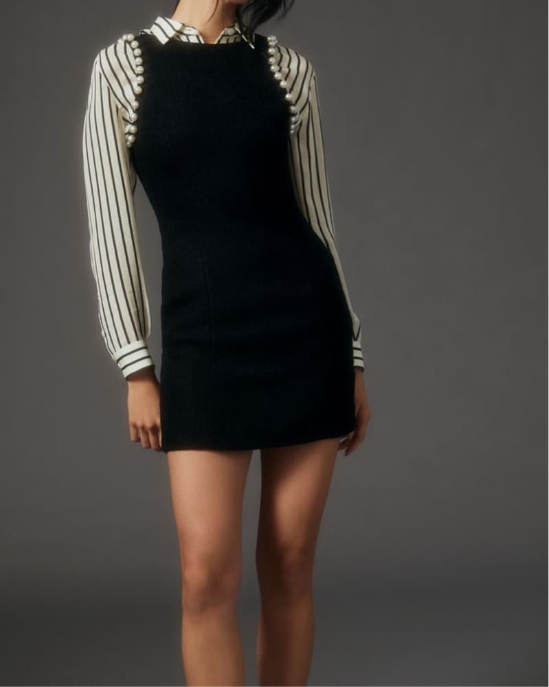 Tweed Dress With Pearl Detail - Image 2