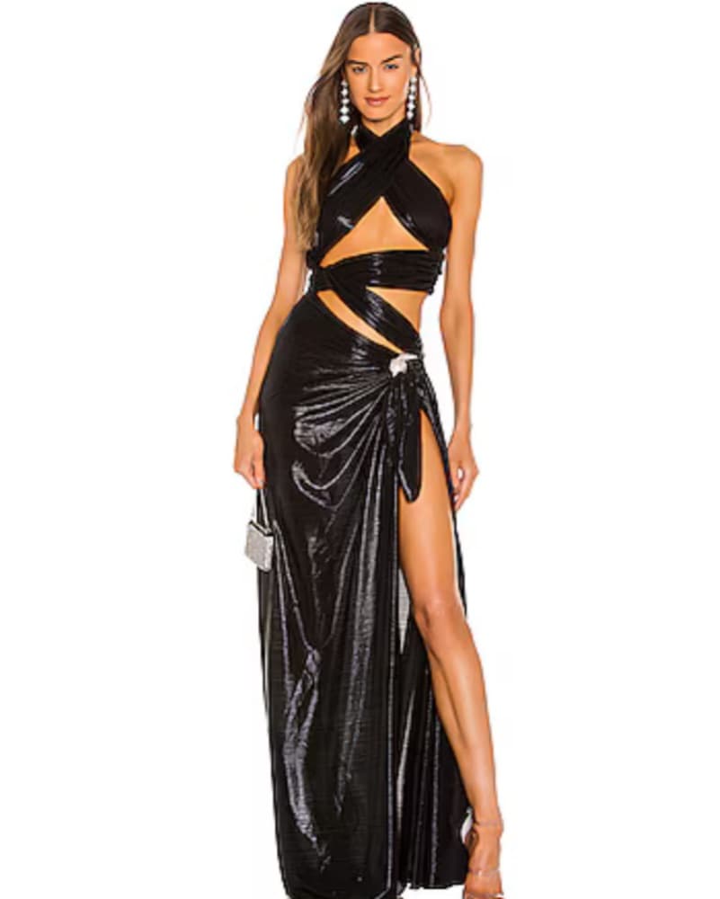 Black Shiny Cutout Strappy Gown  - Image 1