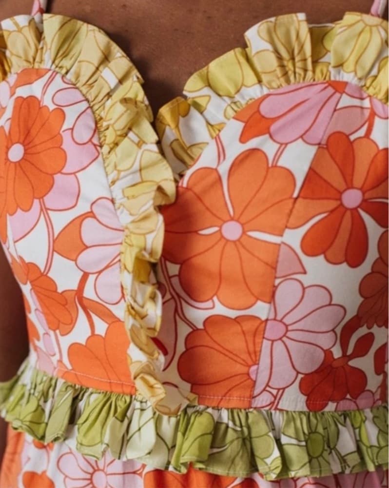 Vibrant Floral Tiered Ruffle Midi Dress - Image 2
