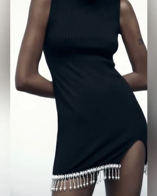 Zara Black Dress With Pearls - Image 1