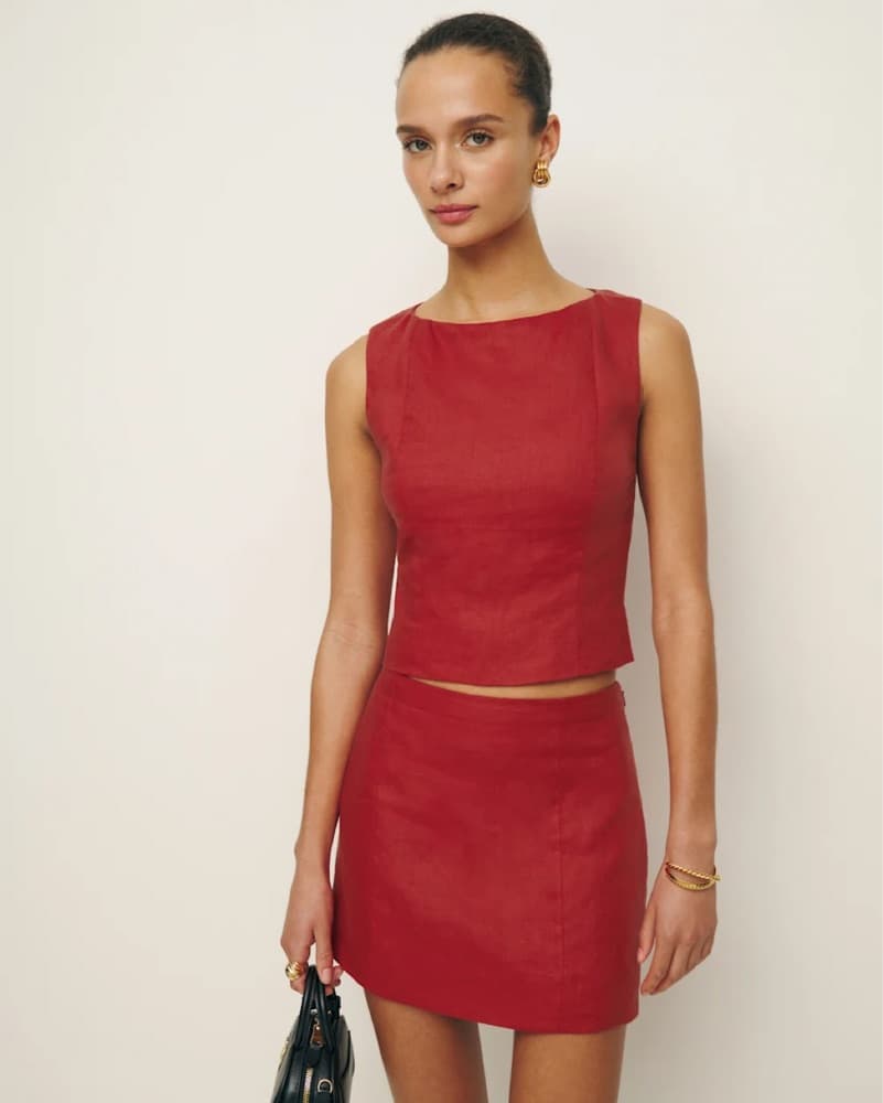 Reformation Red Linen Top & Skirt Set  - Image 2