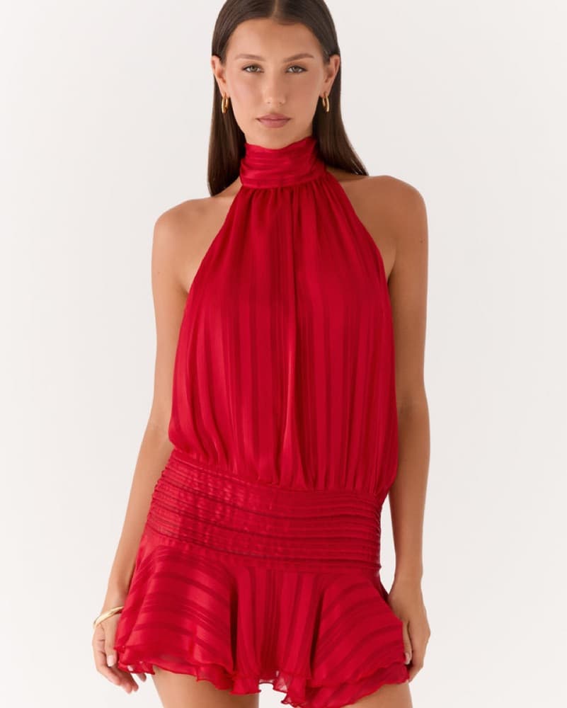 Willow Chiffon Mini Dress - Red - Image 1