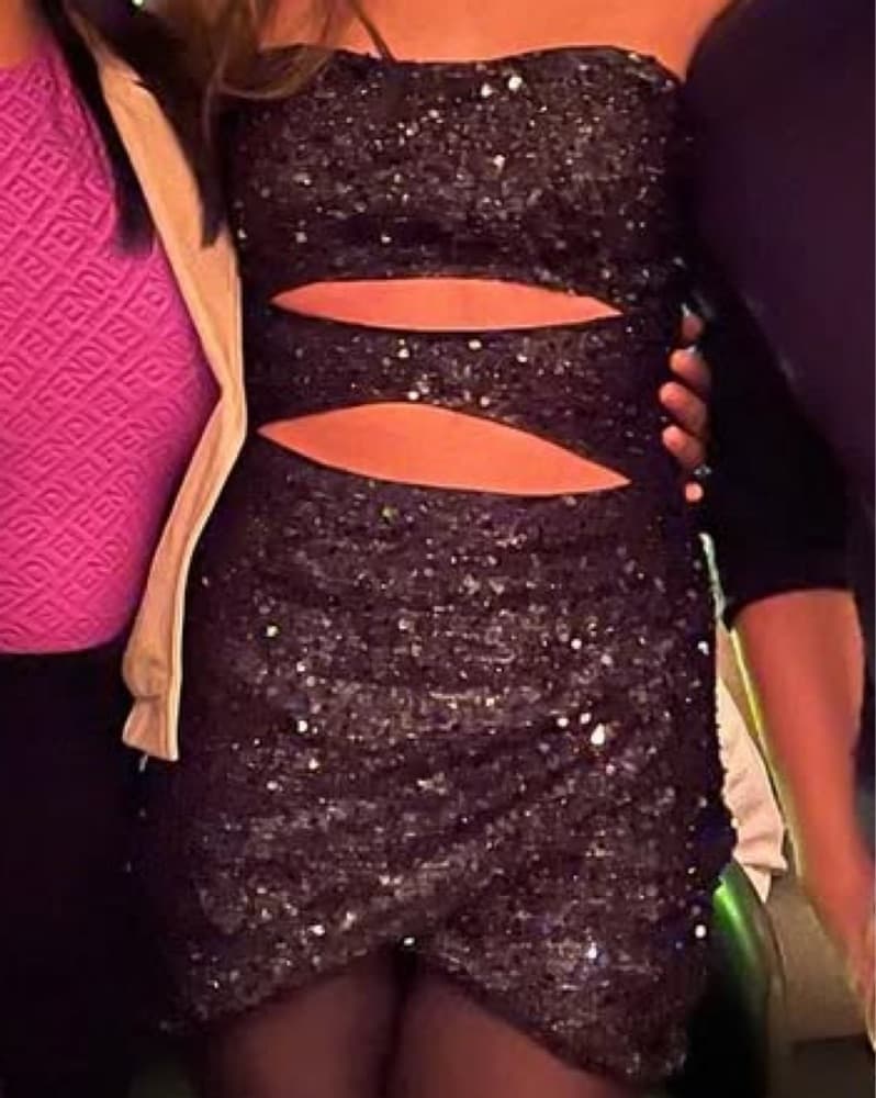 Glam Black Sequin Mini Dress - Image 2