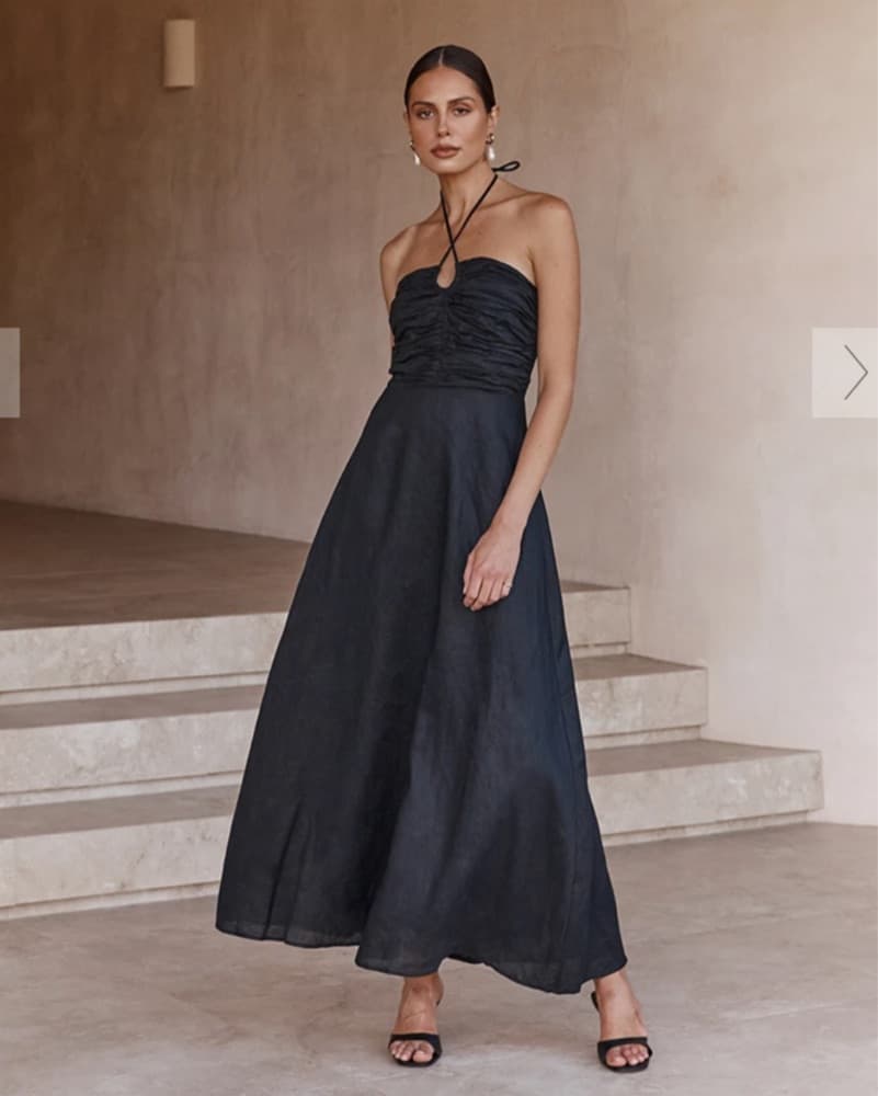 Dissh Black Linen Halter Midi Dress - Image 1