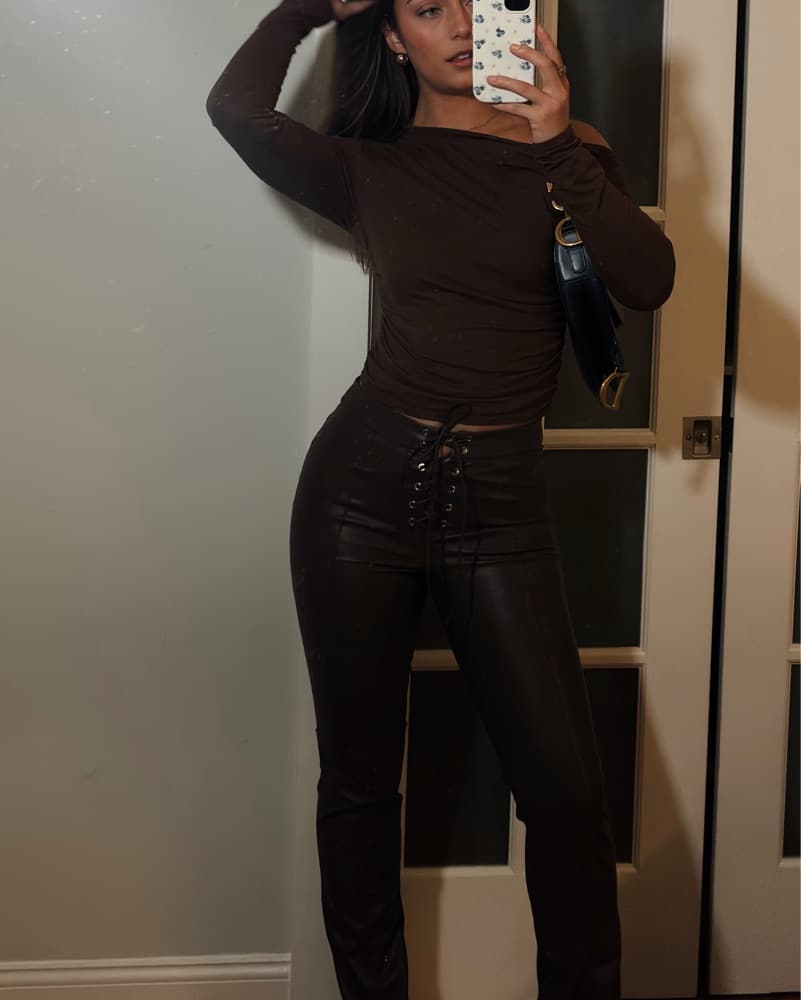 Lace-Up Brown Leather Pants - Image 2